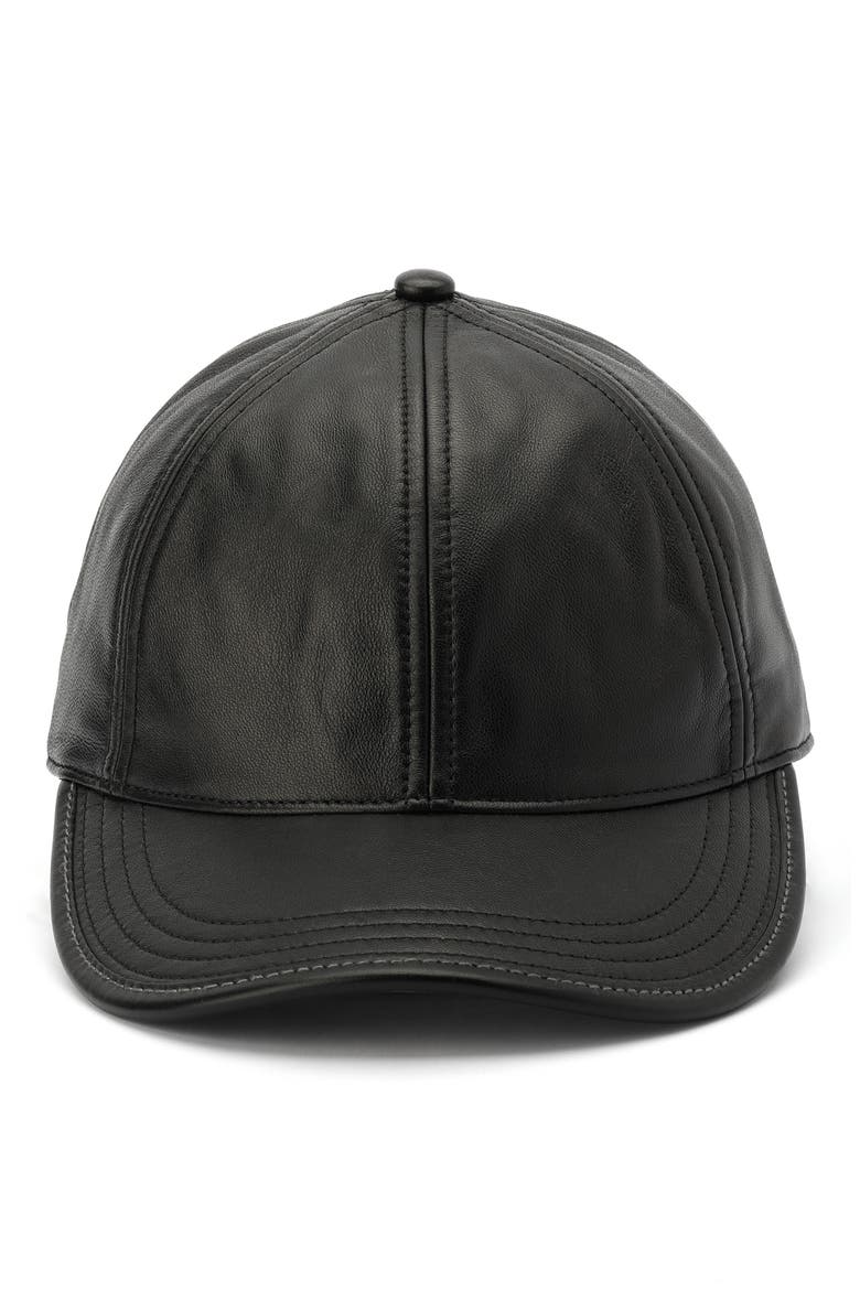 Leather Baseball Cap, Main, color, BLACK