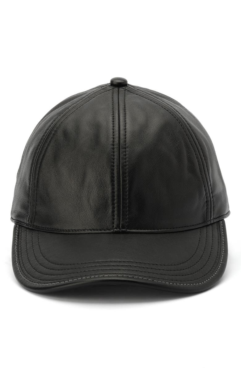 COACH Leather Baseball Cap, Main, color, 