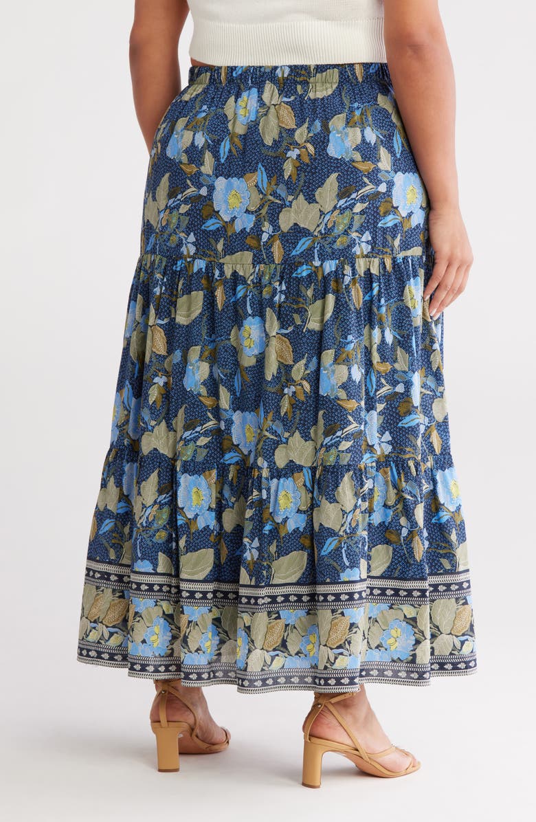 Treasure & Bond Print Tiered Maxi Skirt, Alternate, color, Navy- Olive Jacobean Border