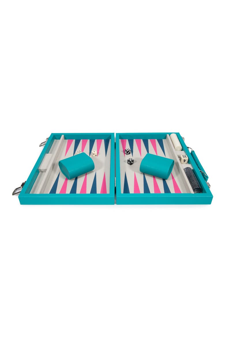 Mini Travel Backgammon Set, Main, color, TEAL