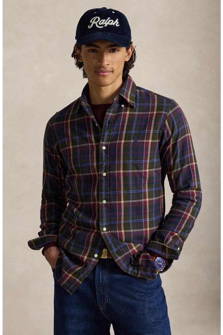 Plaid Brushed Cotton Flannel Button-Down Shirt, Alternate, color, GRN/ RED