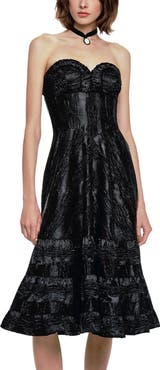 Anna Sui Crushed Satin Strapless Sweetheart Dress