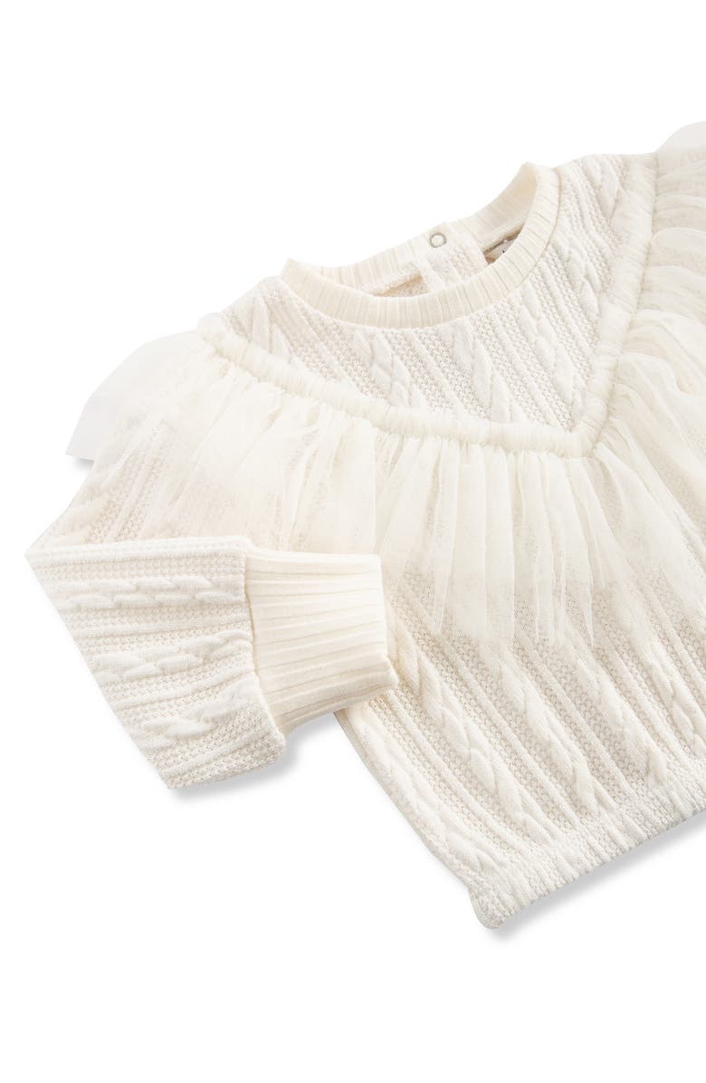 Habitual Kids Tulle Ruffle Cable Knit Sweater & Knit Pants Set, Alternate, color, Off-White