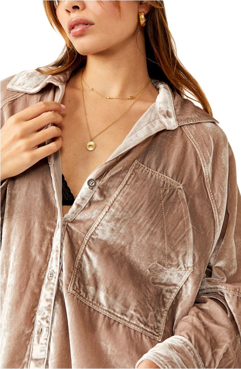 Free People Night Skies Velvet Button-Up Shirt, Alternate, color,