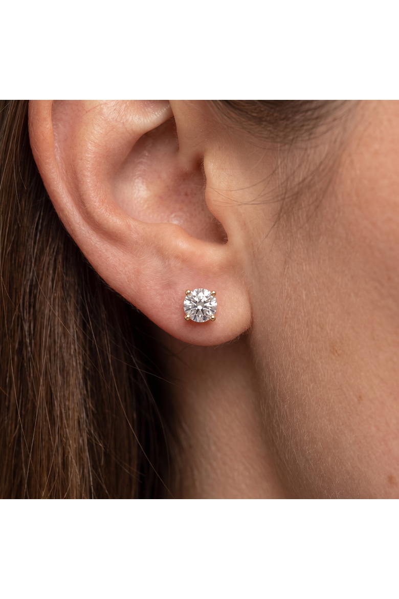 2C TW Round Four Prong Diamond Studs Lab Grown 14k Gold, Alternate, color, Yellow Gold