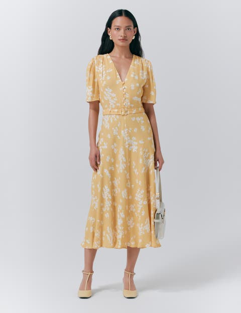 Jemima Crepe Floral Belted Midi Dress