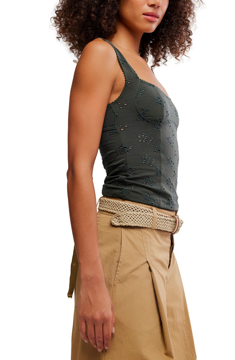 Free People Full Bloom Eyelet Knit Camisole, Alternate, color, Hunter