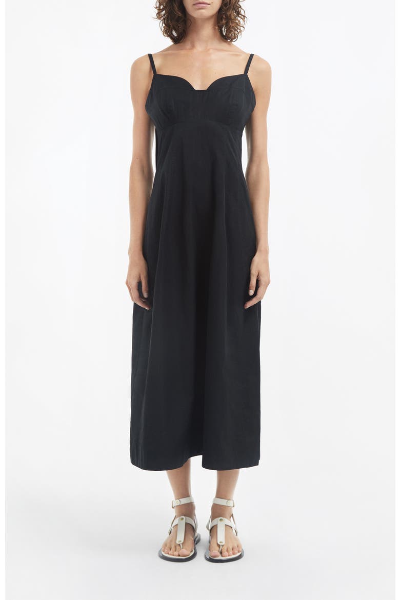 Bustier Midi Dress in Cotton Sateen, Main, color, Black
