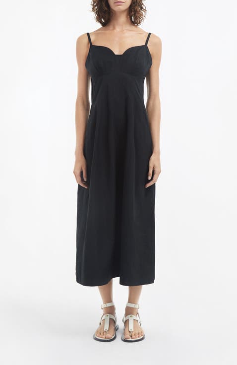 Bustier Midi Dress in Cotton Sateen