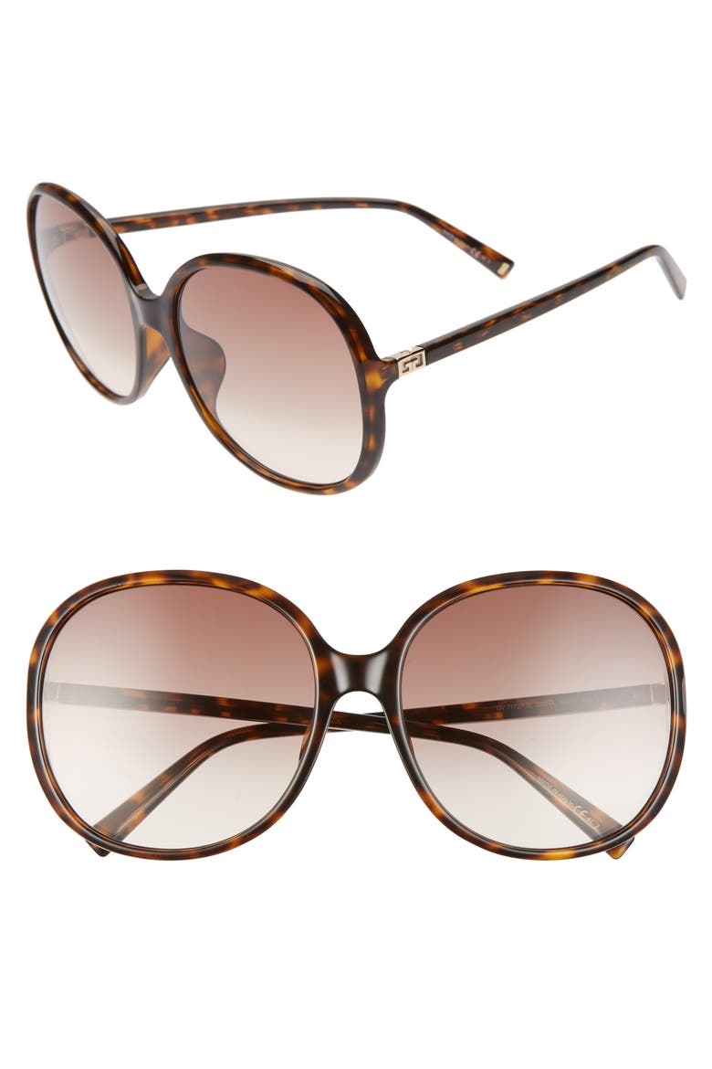 63mm Oversize Gradient Round Sunglasses, Main, color, DARK HAVANA/ BROWN