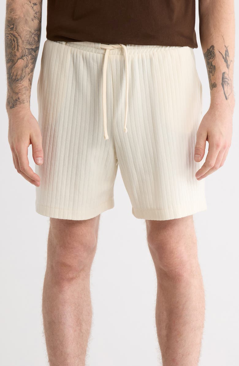 DENIM AND FLOWER Vertical Stripe Shorts, Main, color, Cream