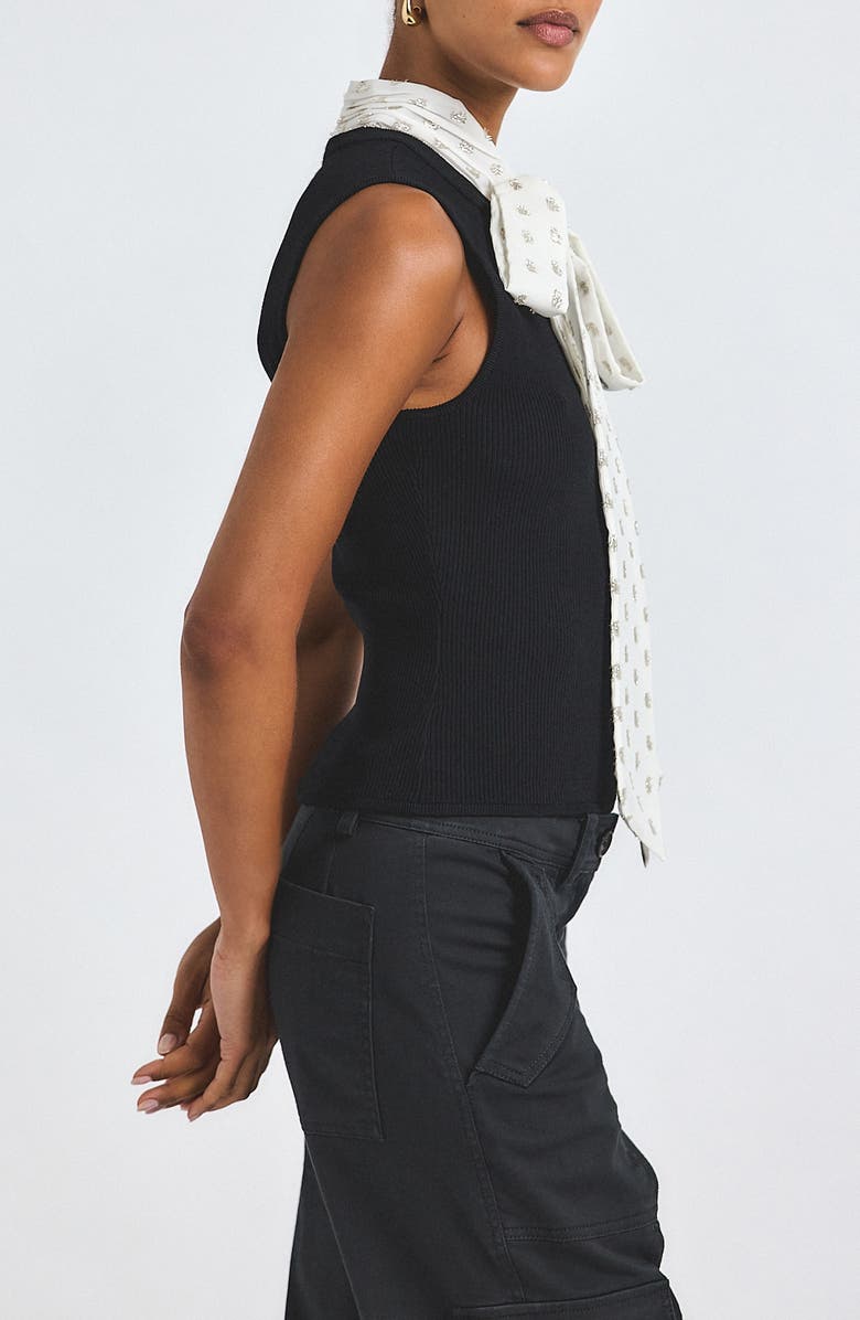 Derek Lam 10 Crosby Calista Tie Neck Sleeveless Top, Alternate, color, Black/ Cream