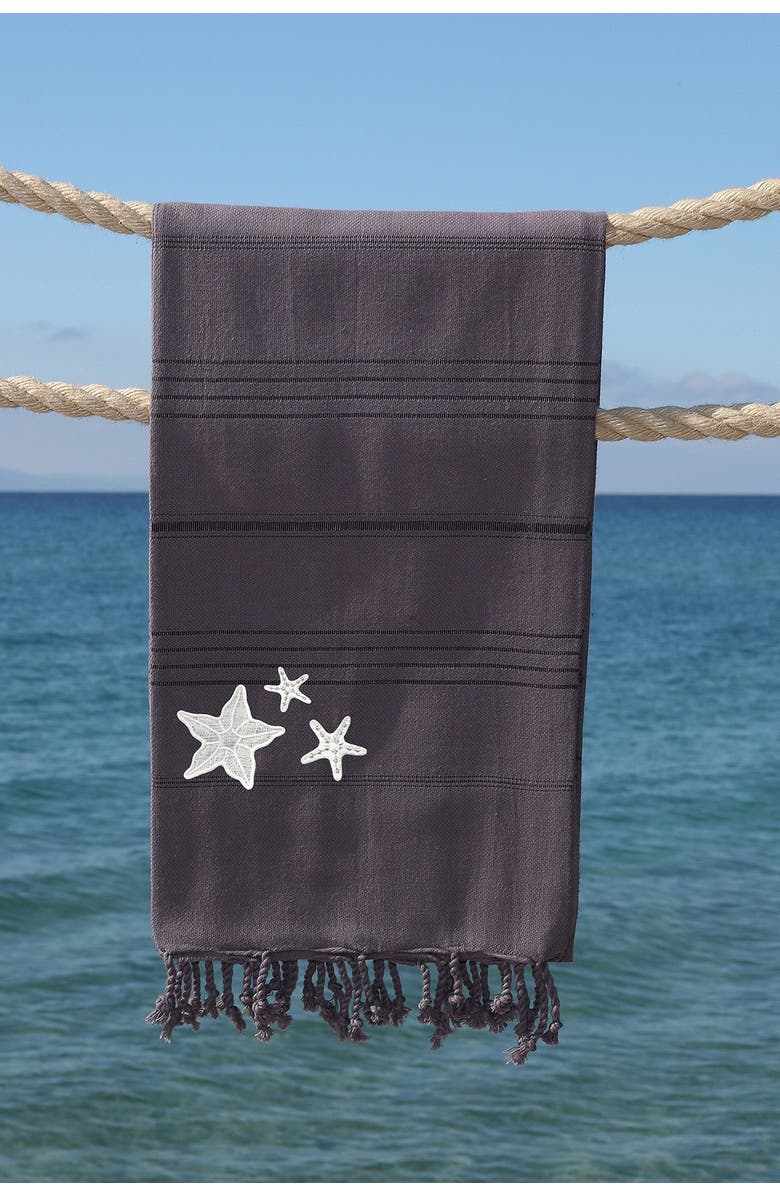 Linum Home Textiles 100% Turkish Cotton Summer Fun - Glittery Starfish Pestemal Beach Towel - Grey, Alternate, color, 
