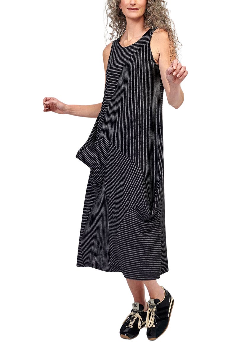 Alembika Striped sleeveless maxi with draped pocket, Alternate, color, 