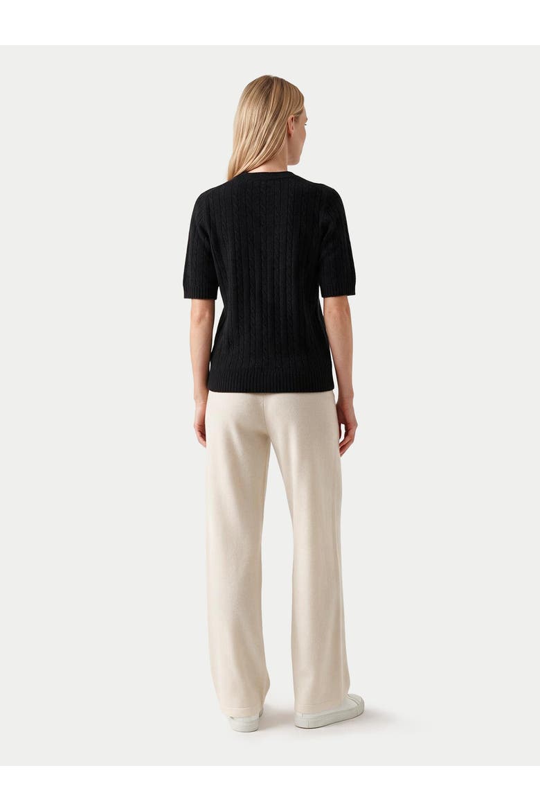 Cashmere Short-sleeve Cable Sweater, Alternate, color, black