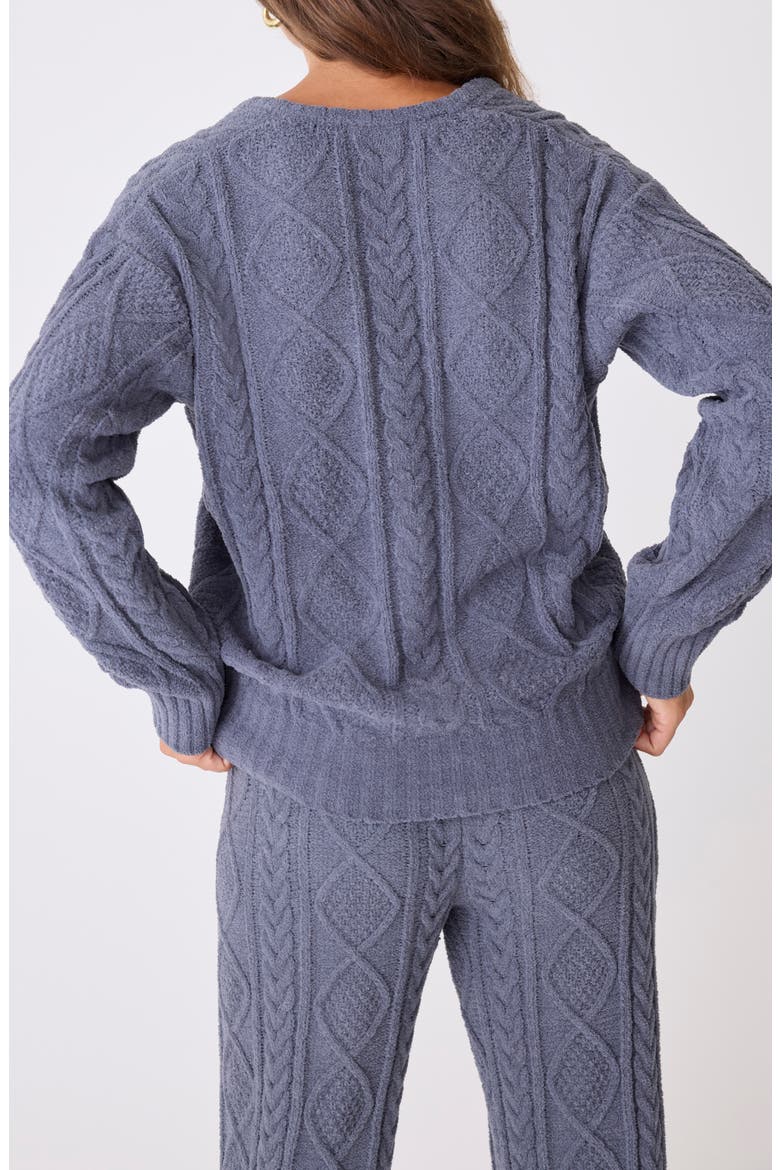 Mixed Cable Stitch V-Neck Sweater, Alternate, color, CHARCOAL