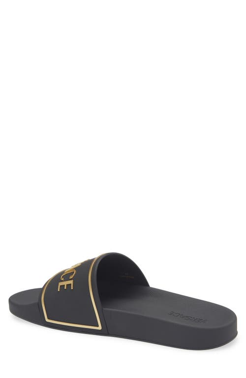 Versace Black Sandals With Logo Printed On The Front In Gray