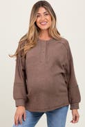 PinkBlush Oversized Ribbed Knit Henley Sweater