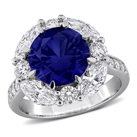 Lab-Created Sapphire & Diamond Halo Ring