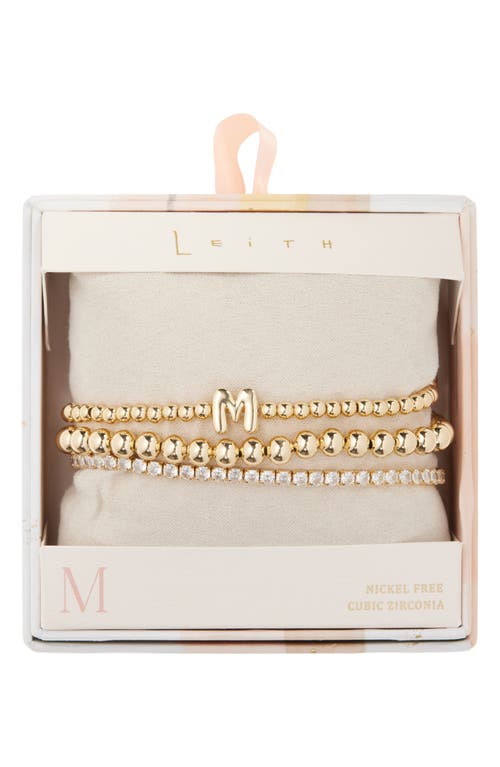 Leith 3-pack Initial Bead Bracelet In M- Clear- Gold