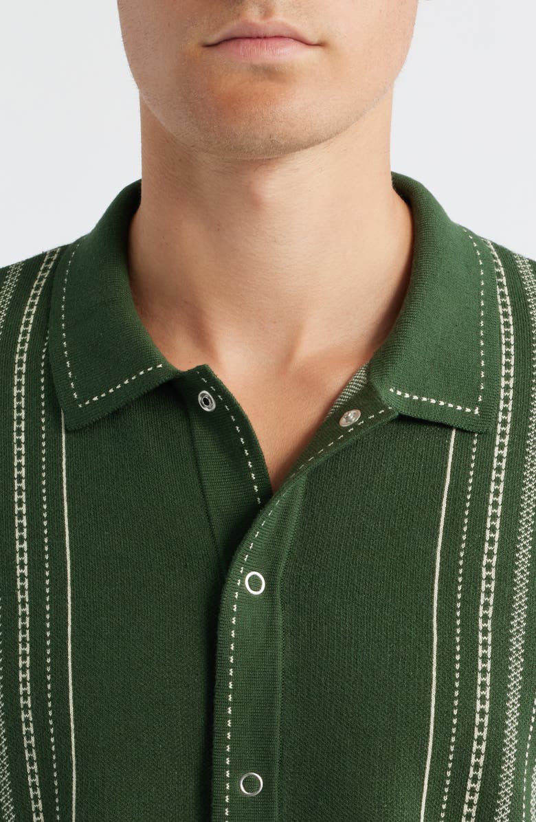 Percival Accolades Embroidered Stripe Short Sleeve Knit Cotton Snap-Up Shirt, Alternate, color, Forest