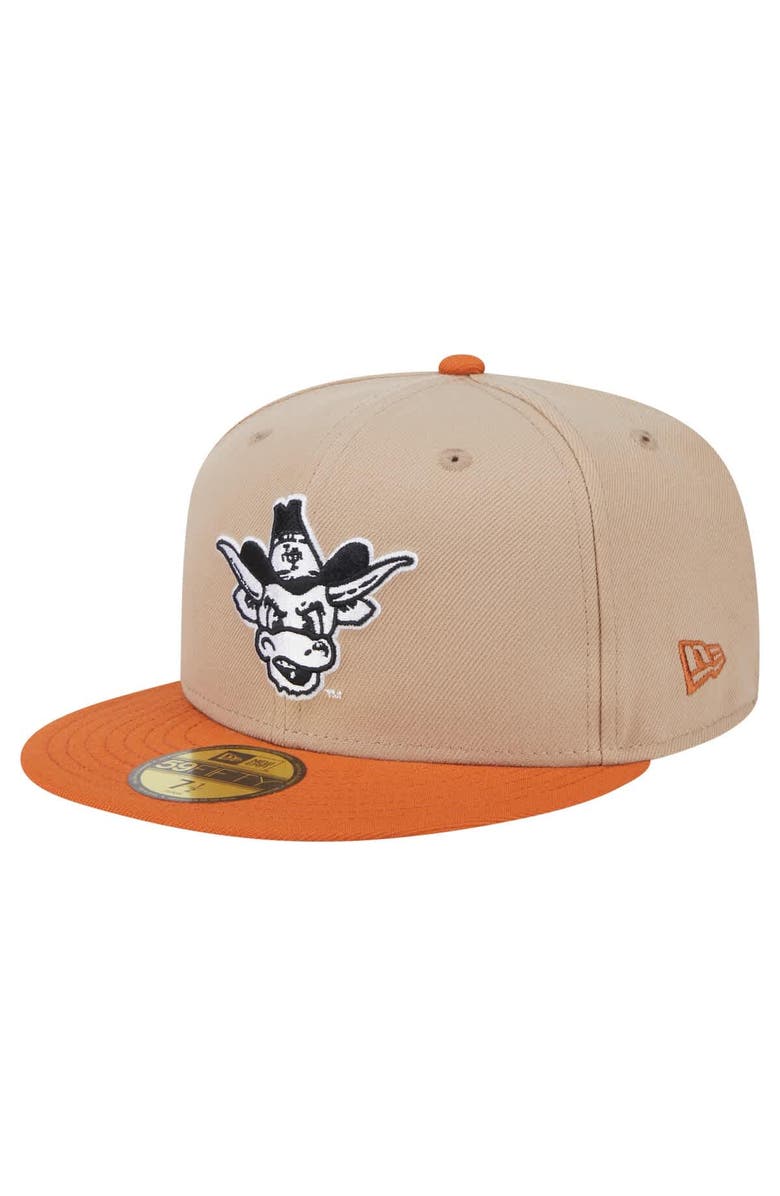 New Era Men's New Era Khaki Texas Longhorns Throwback Two-Tone 59FIFTY Fitted Hat, Main, color, Khaki