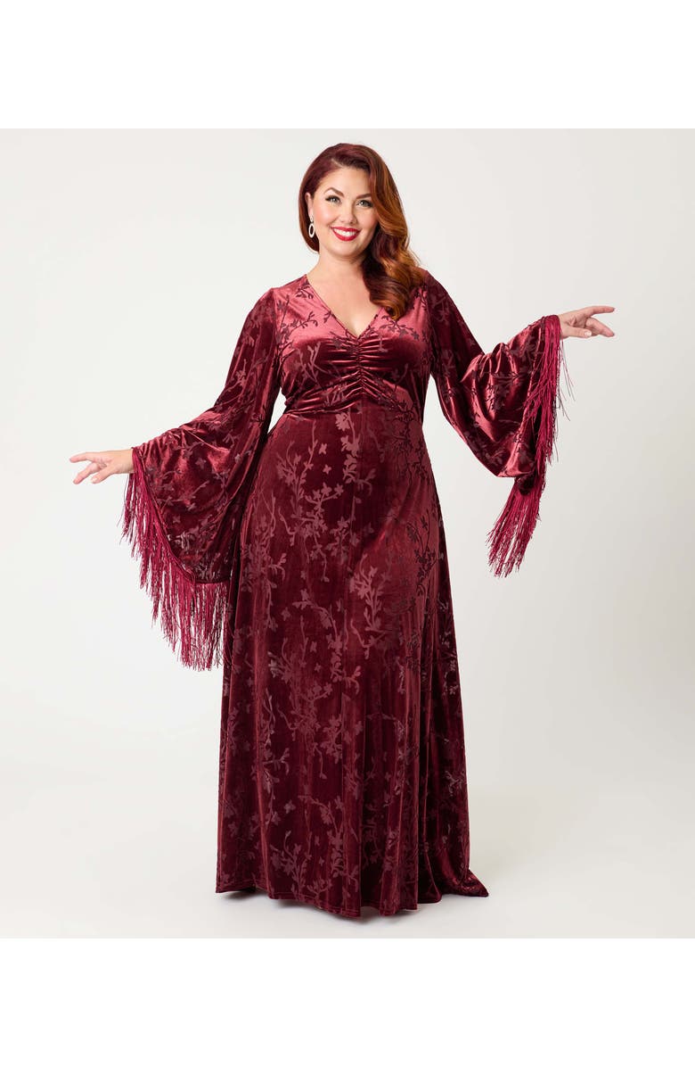 Smak Parlour Plus Size Stevie Maxi Dress, Main, color, Burgundy Floral