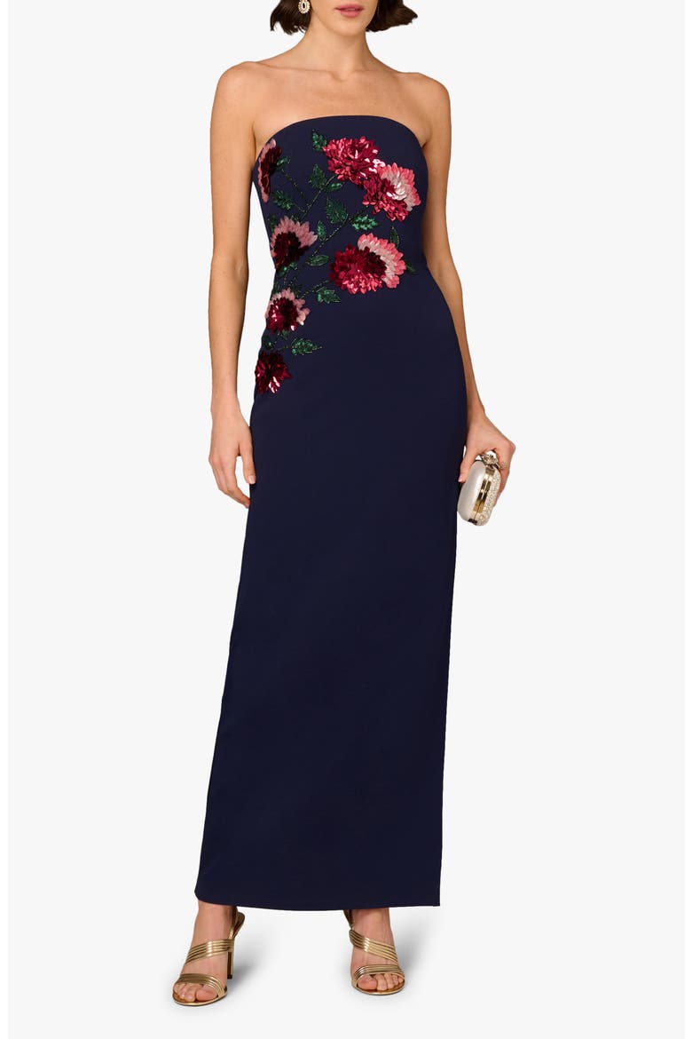 Bead Embellished Strapless Column Gown, Main, color, NAVY