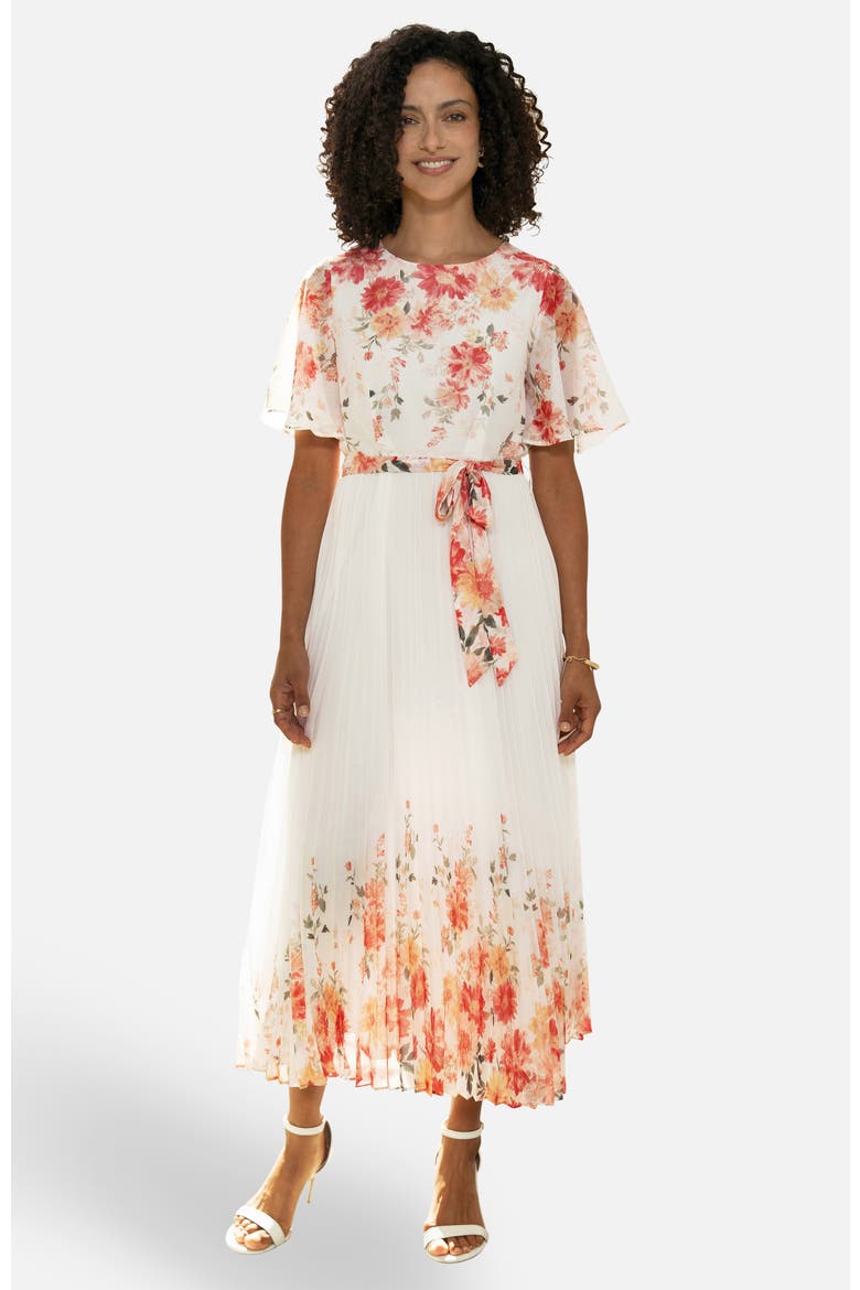 Short Sleeve Pleated Midi Dress, Main, color, White, Coral