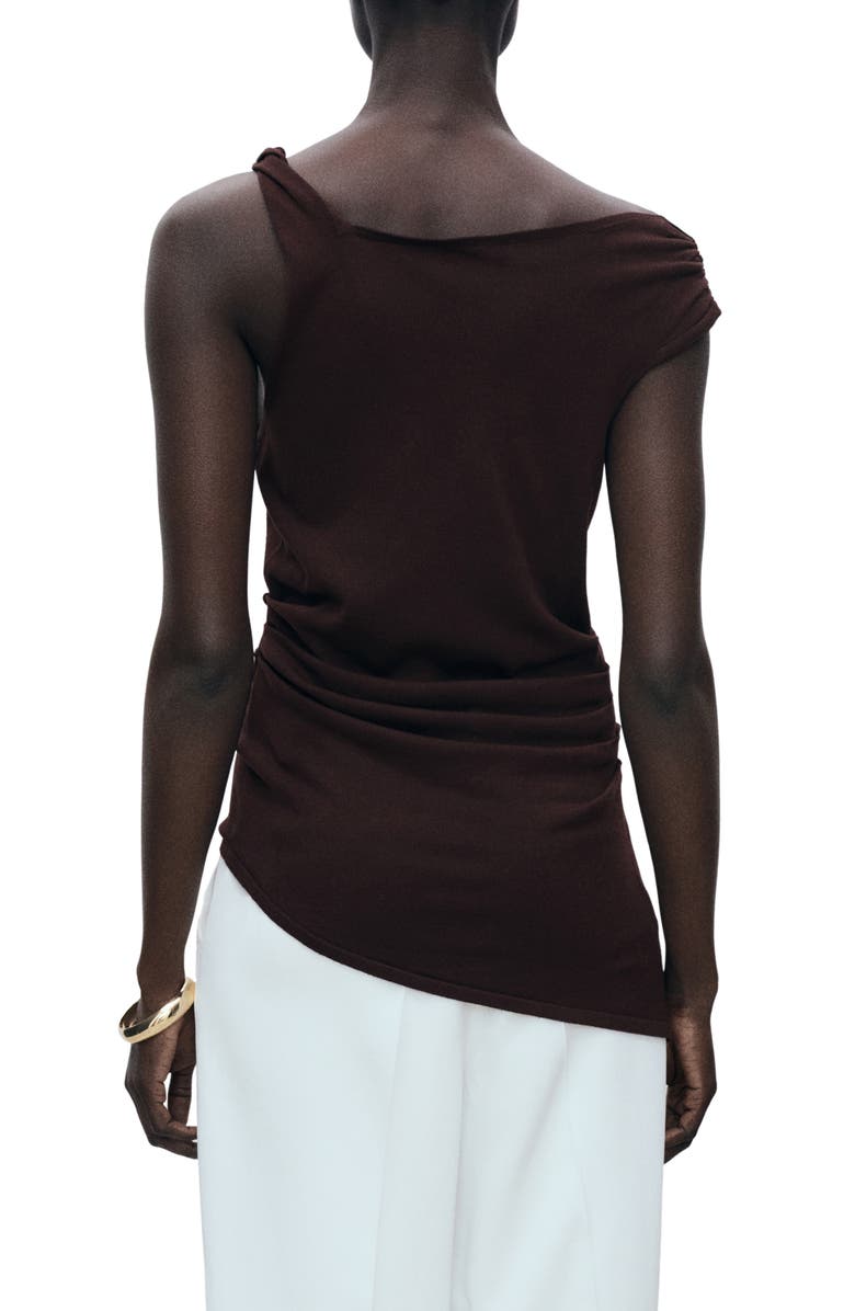 MANGO Asymmetric Ruched Knit Top, Alternate, color, Chocolate