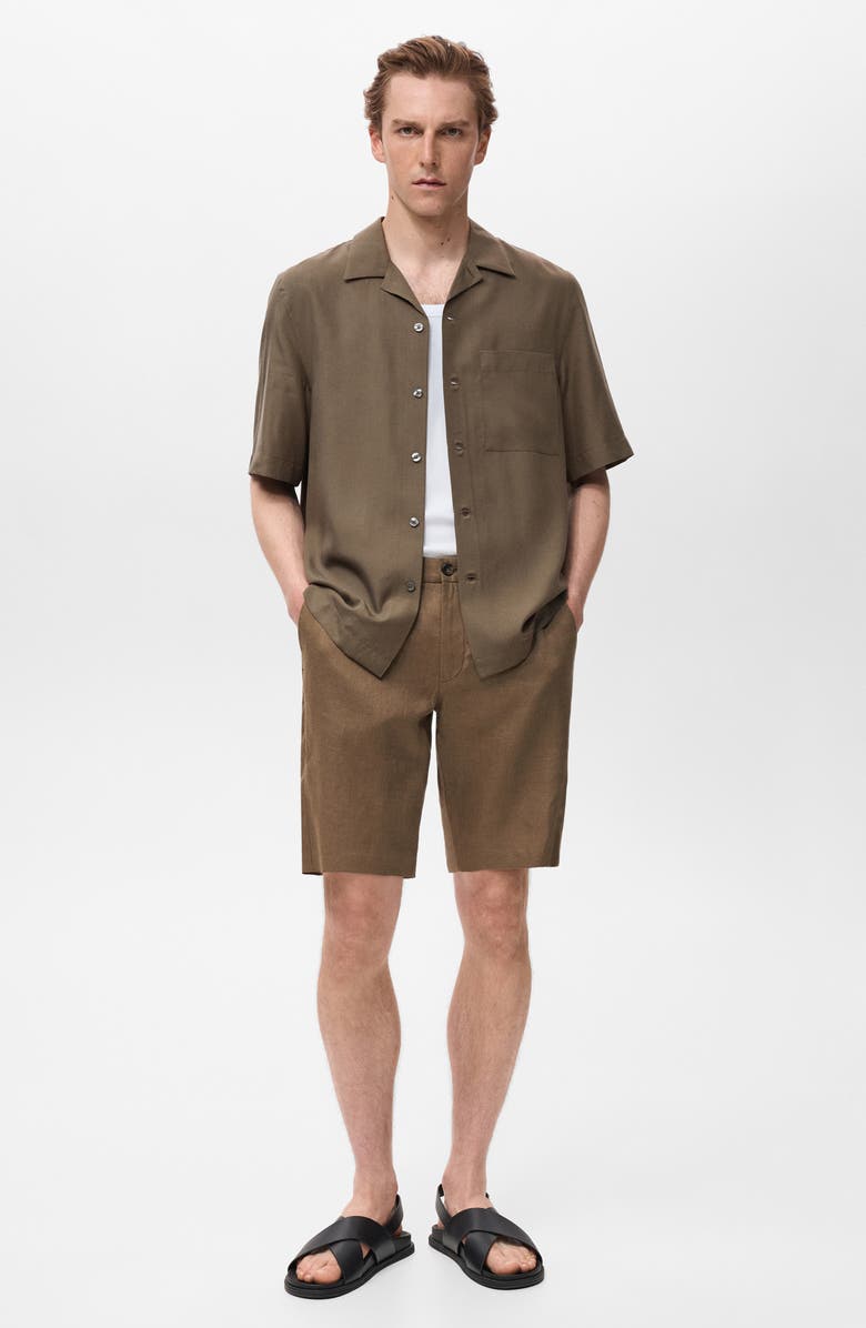 MANGO Regular Fit Short Sleeve Tencel<sup>™</sup> Lyocell Button-Up Shirt, Alternate, color, Brown