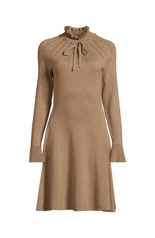 Lands' End Fine Gauge Cotton Fit And Flare Sweater Dress In Brown
