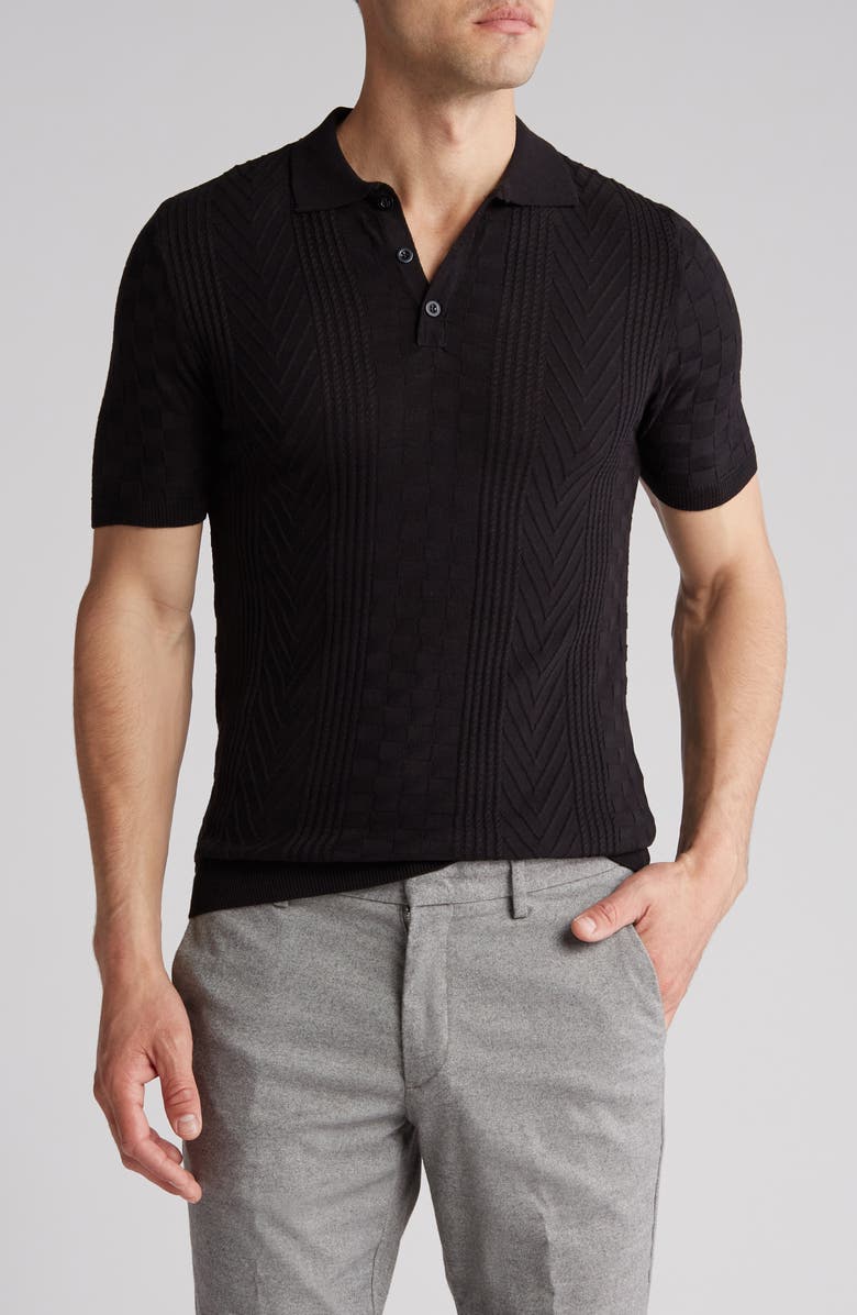 T.R. PREMIUM Textured Sweater Knit Polo, Main, color, Black