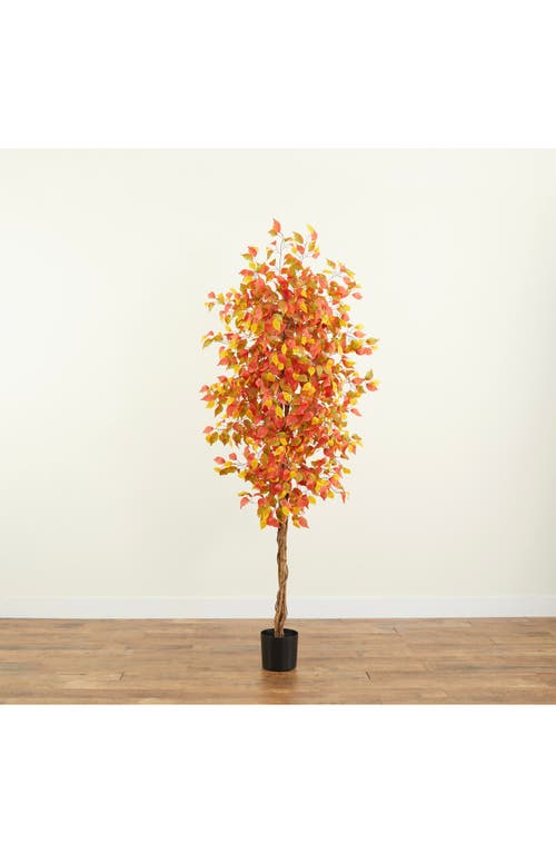Nearly Natural 7ft Autumn Ficus Artificial Tree In Orange
