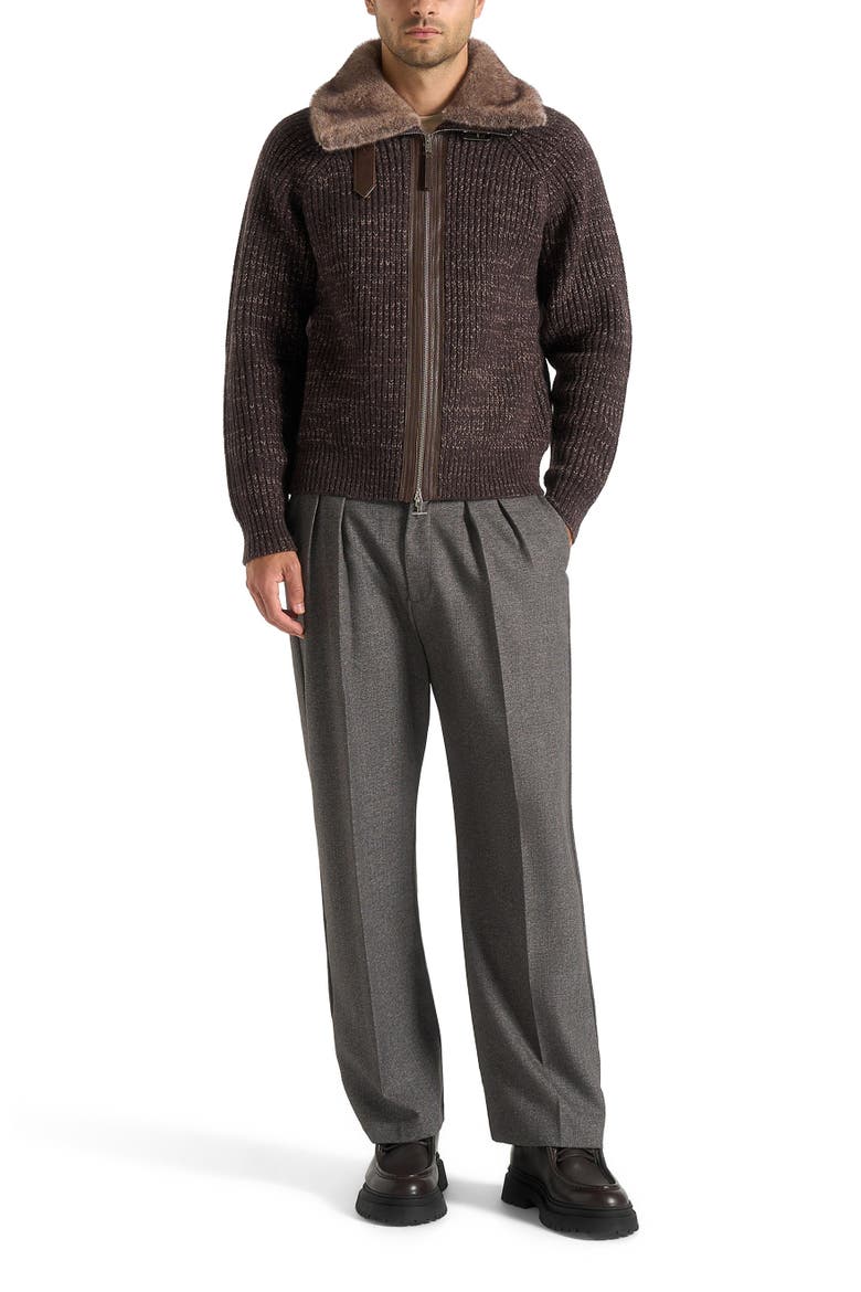 Ariel Unisex Plush Collar Speckled Knit Jacket, Main, color, Brown