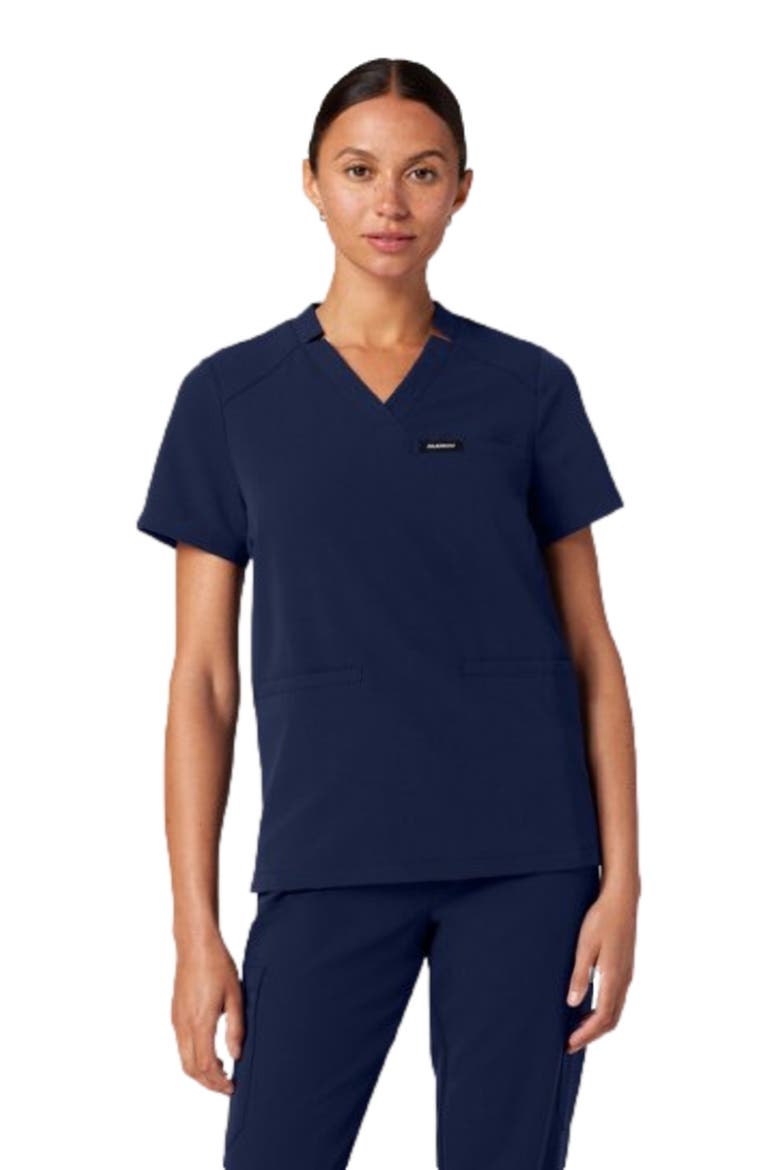 Helia Women's 3-Pocket Slim Notched V-Neck Scrub Top, Main, color, Midnight Navy