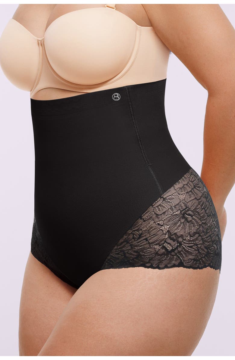 Shapellx Mesh Smooth High-Waisted Sheer Lace Brief, Alternate, color, Classic Black