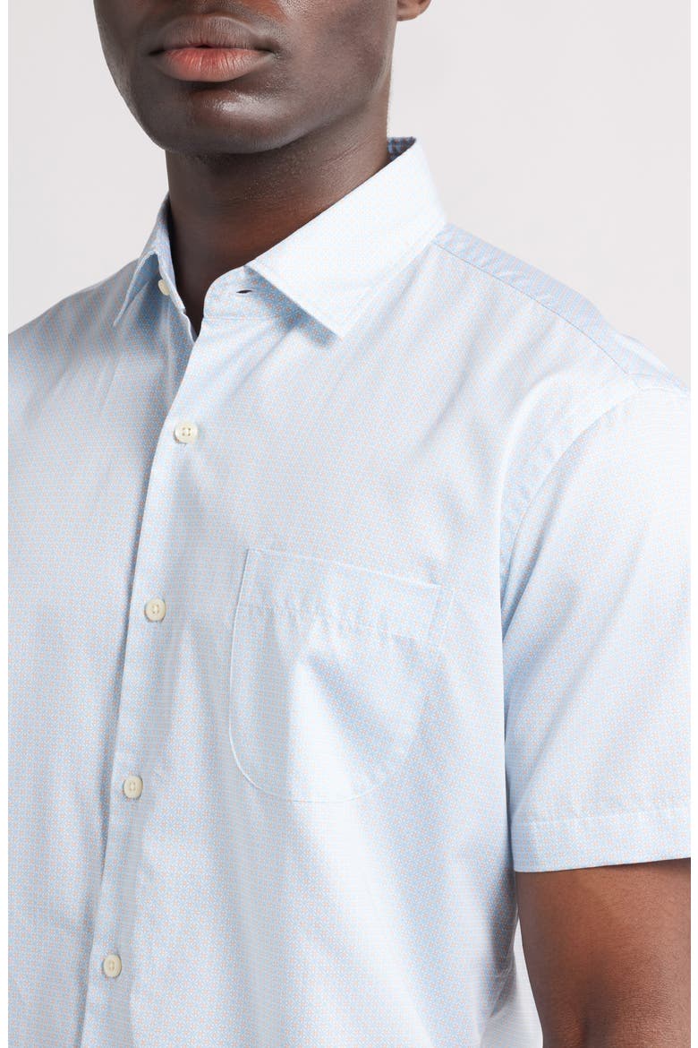 Hudson Microprint Short Sleeve Cotton Button-Up Shirt, Alternate, color, SEAPORT BLUE