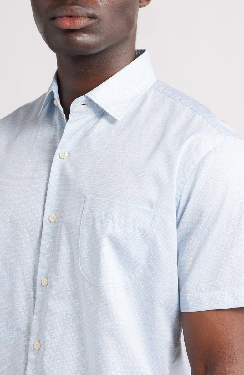 Peter Millar Hudson Microprint Short Sleeve Cotton Button-Up Shirt, Alternate, color, Seaport Blue