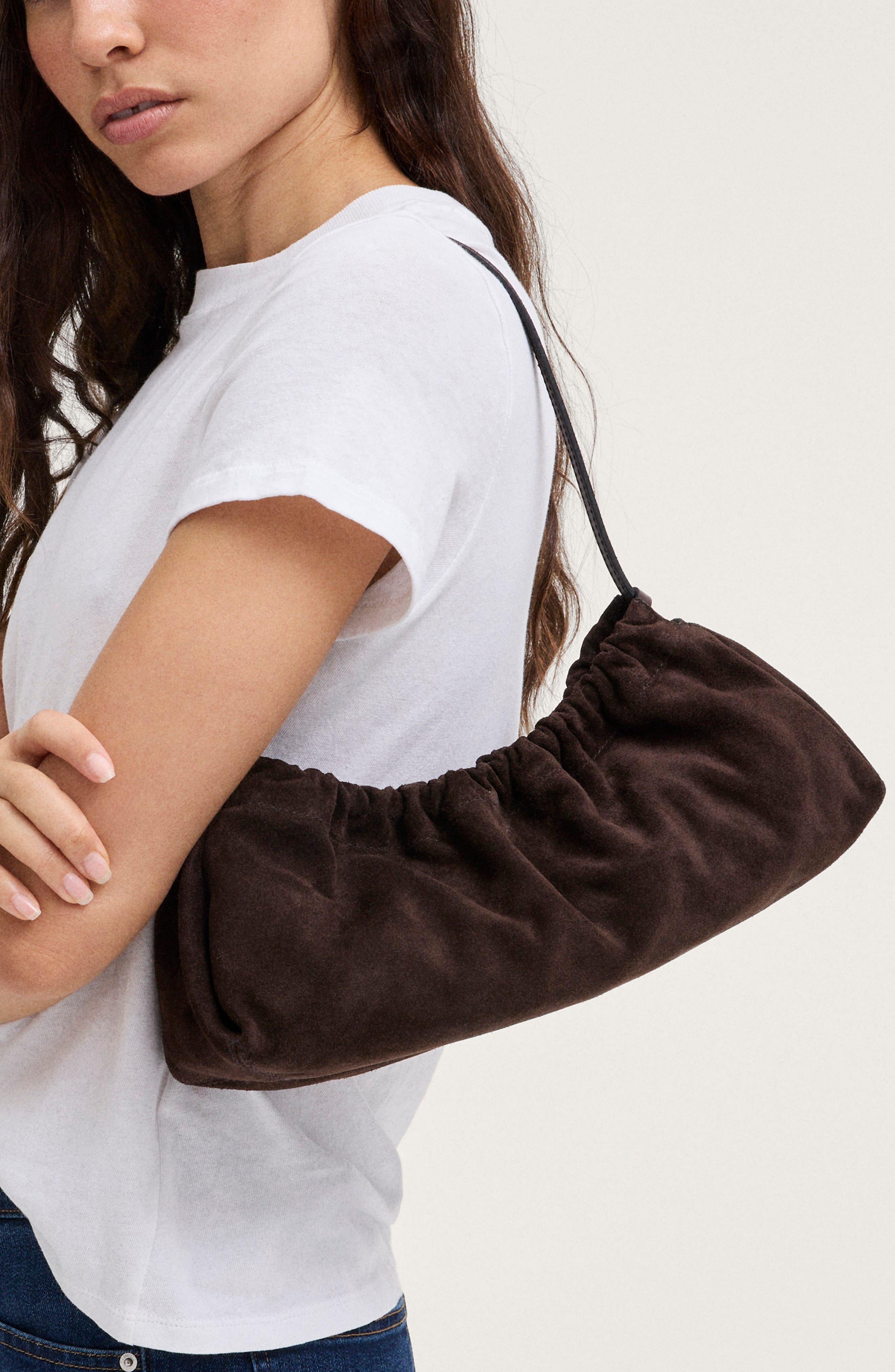 Ruched Suede Clutch, Alternate, color, DARK CAROB