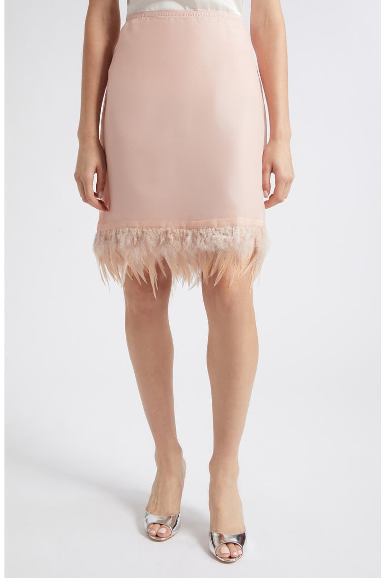 Lark Feather Trim Silk Skirt, Main, color, SANDROSE