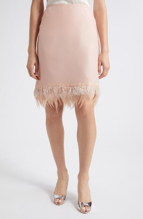 Lark Feather Trim Silk Skirt