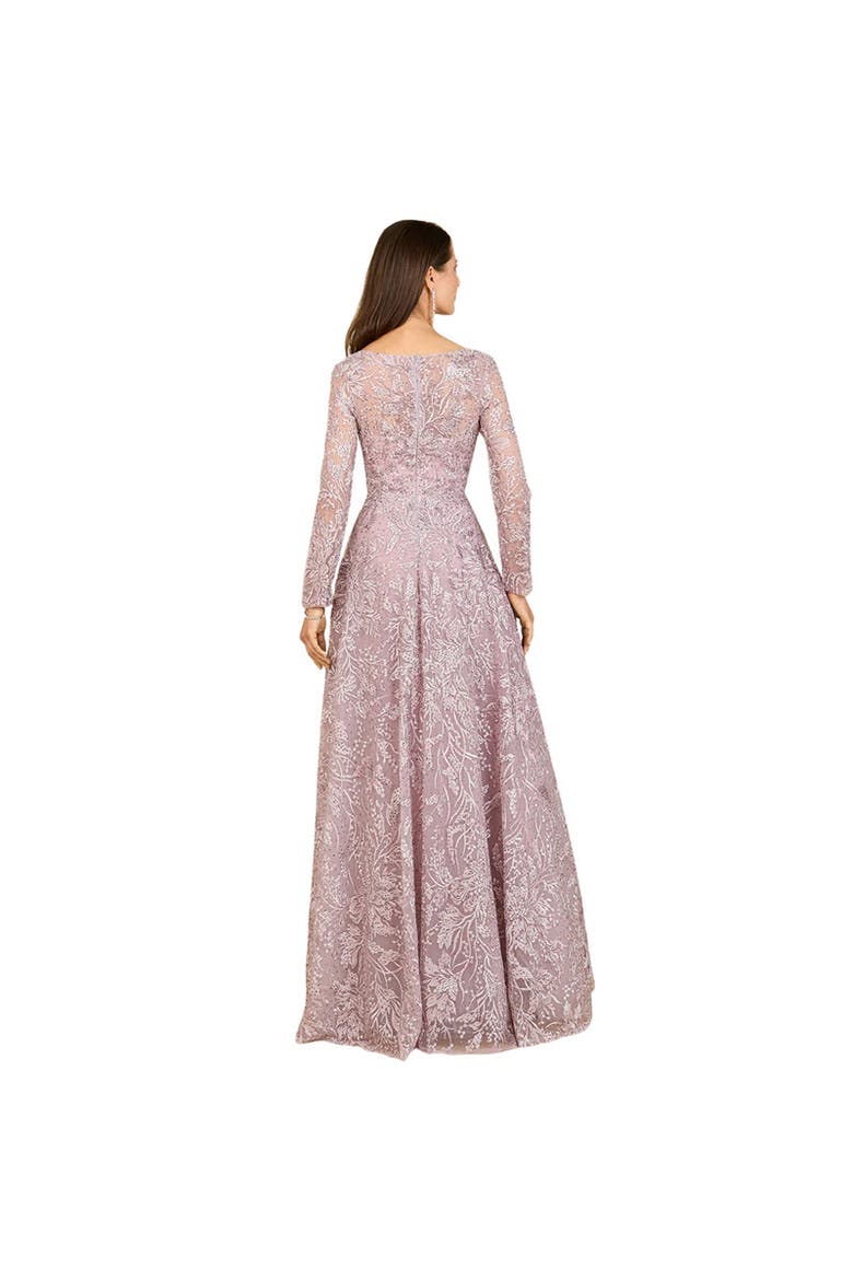 A-line Gown With Long Sleeves, V-Neckline, Alternate, color, Mauve
