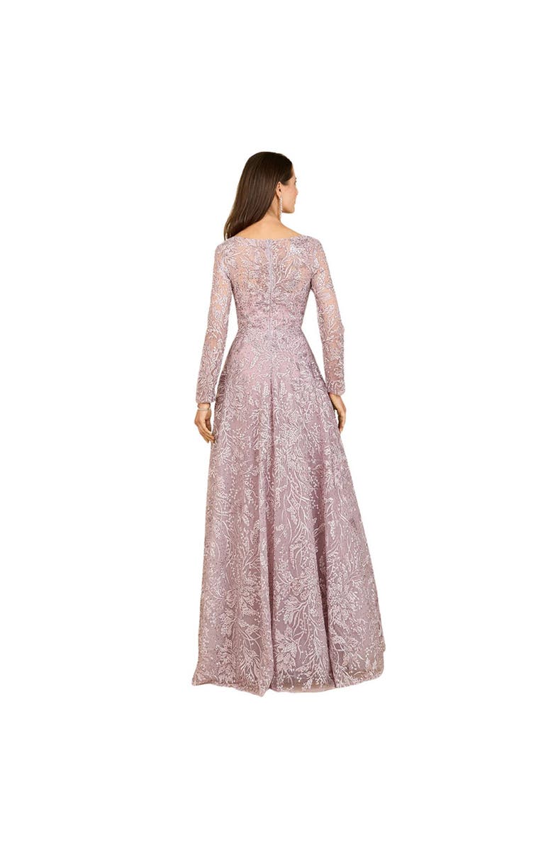 LARA New York A-line Gown With Long Sleeves, V-Neckline, Alternate, color, Mauve