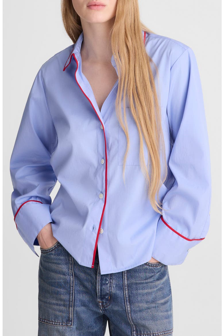 Poplin Button-Up Pajama Shirt, Main, color, TRANQUIL BLUE