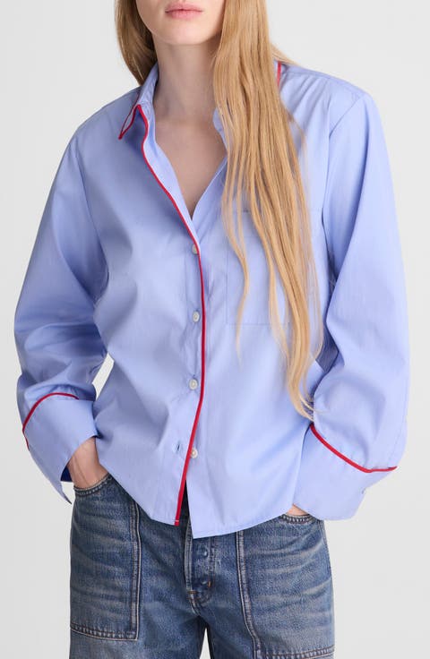 Poplin Button-Up Pajama Shirt