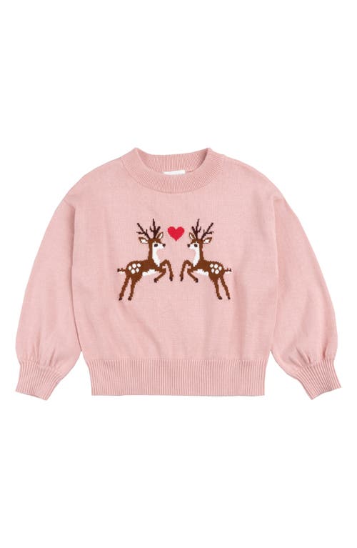 MILES THE LABEL Kids' Dasher & Dancer Intarsia Organic Cotton Crewneck Sweater in Pink 