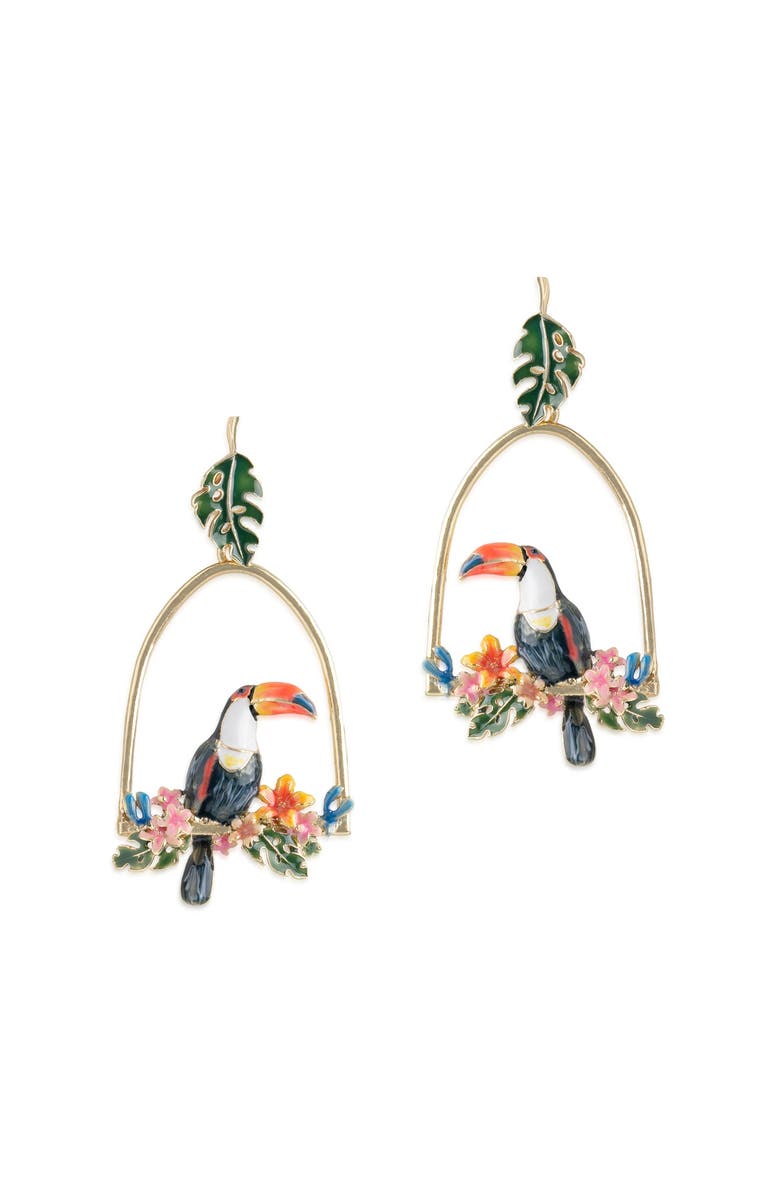 Bill Skinner Studio Toucan Hoop Drop Earrings, Main, color, Toucan