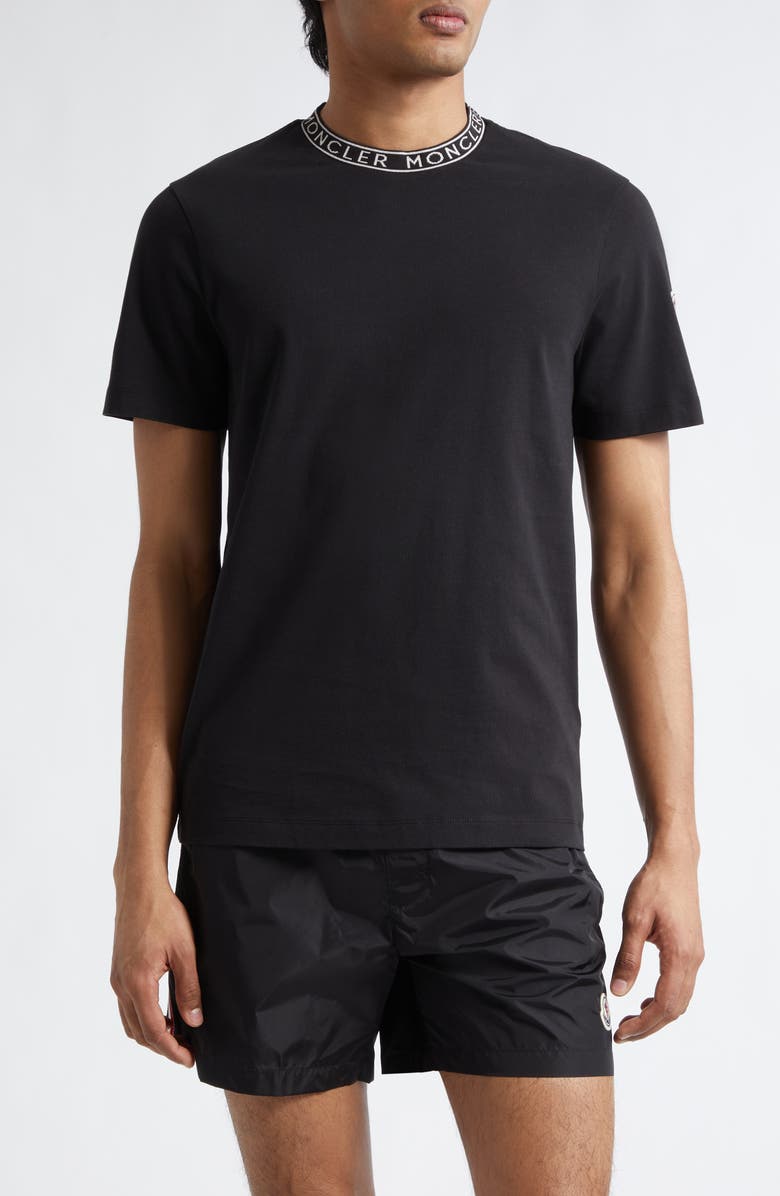Moncler Logo Trim Cotton T-Shirt, Main, color, Black