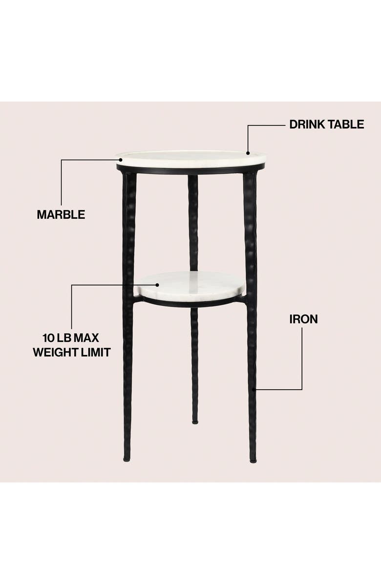 JONATHAN Y Seraphina 24.75" Industrial 2-Tier Metal Frame Drink Table and Decorative End Table with White Marble Round Top, Alternate, color, Black/White